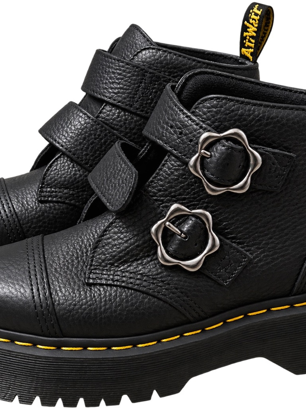 Dr. Martens Women’s Devon Flower Buckle Leather Platform Boots